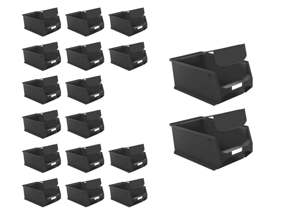 SuperSparSet 18x Leitfähige Sichtlagerbox 4.1 mit Griffstange & Abdeckung | HxBxT 15x20x35cm | 7,2 Liter | ESD, Sichtlagerbehälter, Sichtlagerkasten, Sichtlagerkastensortiment, Sortierbehälter
