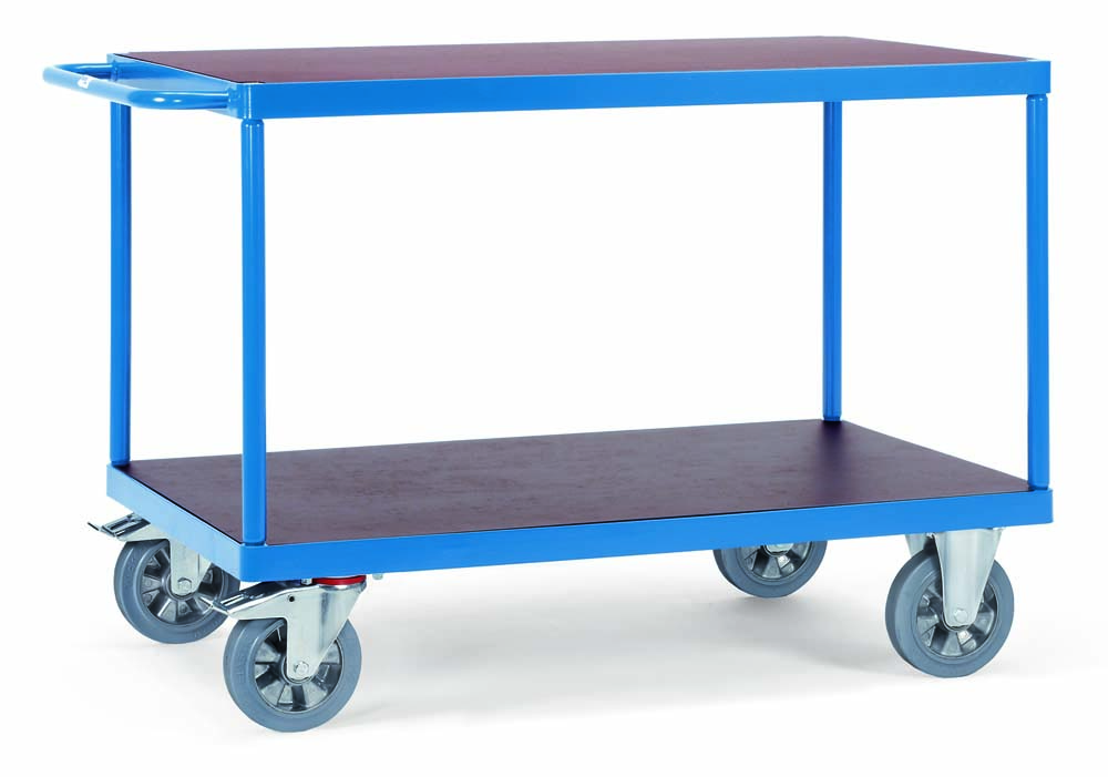 Schwerer Tischwagen für große Lasten mit 2 Böden und 200 x 80 cm Ladefläche (blau)