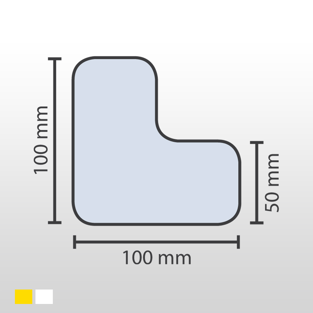 Stellplatzmarker | L-Stück | 25 Stück | Schenkelbreite 5cm | Aluminium 0,6mm | Für raue & granulierte Böden | Gelb