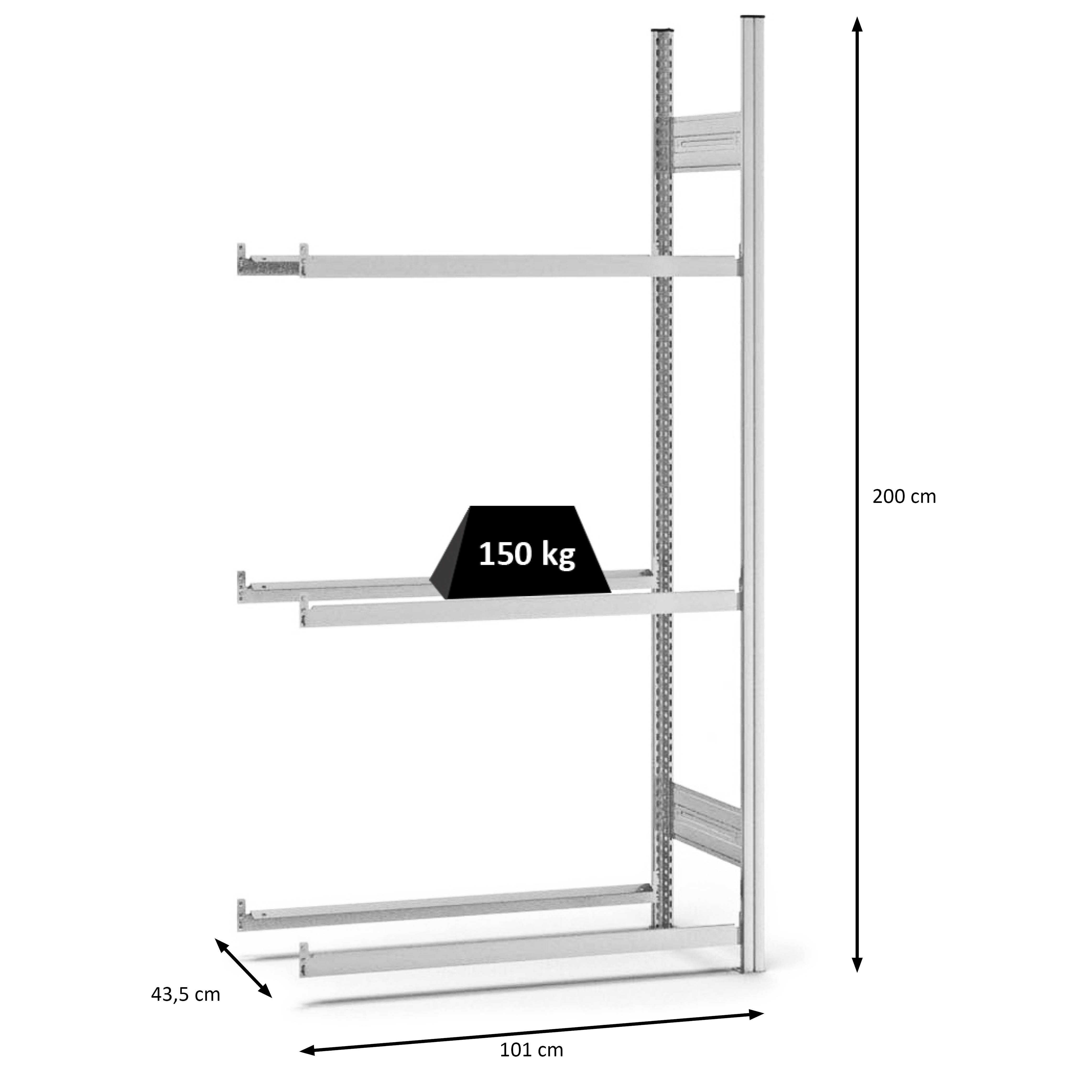 Reifenregal Stecksystem T-Profil | Anbauregal | HxBxT 200x100x40cm | 3 Ebenen | Fachlast 150kg | Verzinkt