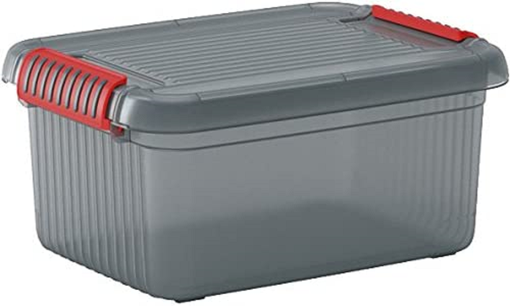 SuperSparSet 5x Mehrzweck Aufbewahrungsbehälter MANATEE mit Deckel | HxBxT 39x59x28cm| 42 Liter | Grau/Orange | Behälter, Box, Aufbewahrungsbehälter, Aufbewahrungsbox