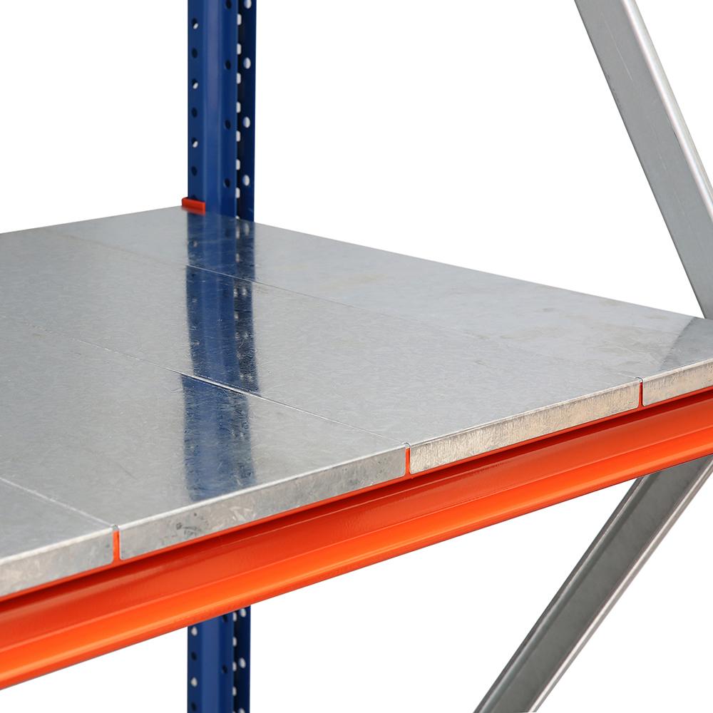 Zusatzebene für Weitspannregal MOOSE | Auflageträger + Stahlauflagen | BxT 270x60cm | Fachlast 700kg | Stahlplatten-Fachboden | Reinorange