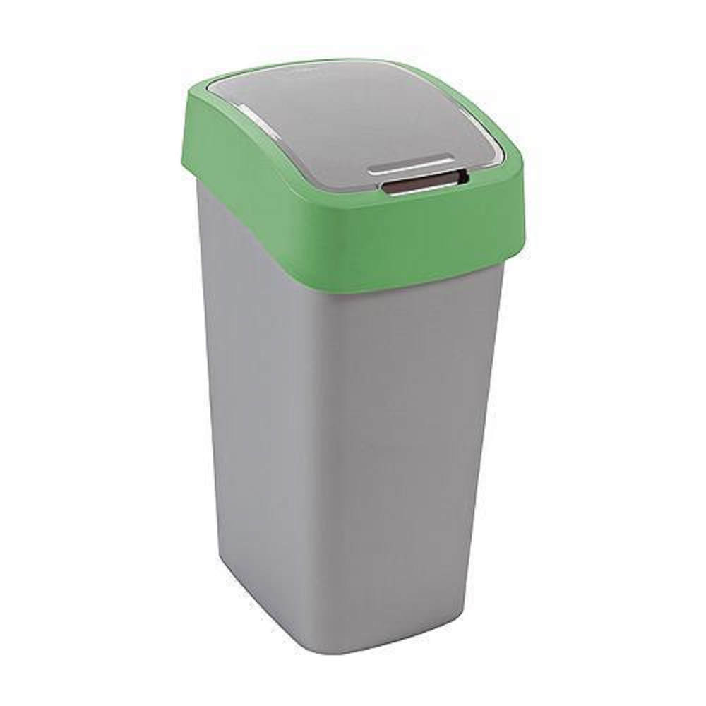 Abfallbehälter mit Schwing-/Klappdeckel | 50 Liter Fassungsvermögen | Silber/Grün