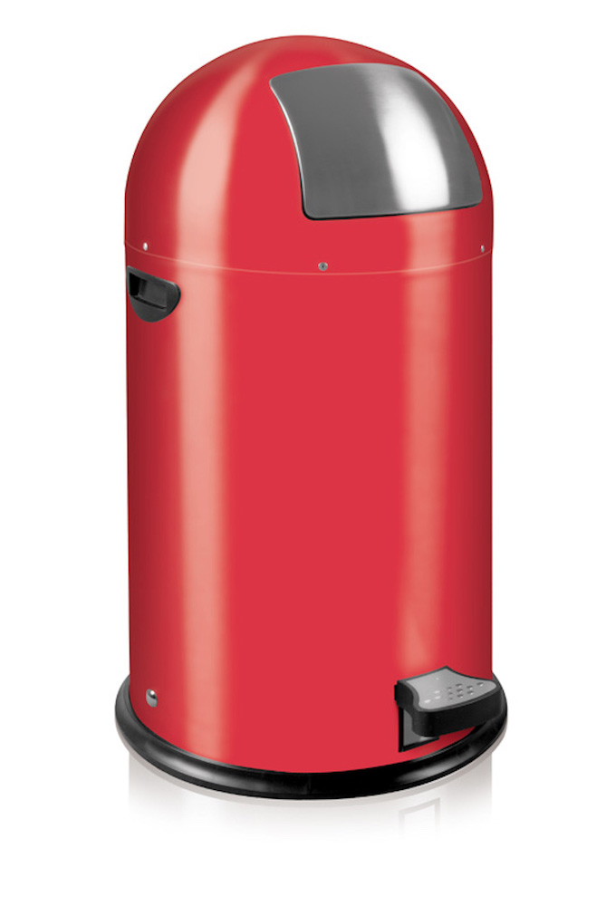 Stilvoller eleganter Abfalleimer mit starkem Fußpedal und verzinktem Inneneimer | 33 Liter, HxBxT 70x38x37,5cm | Rot