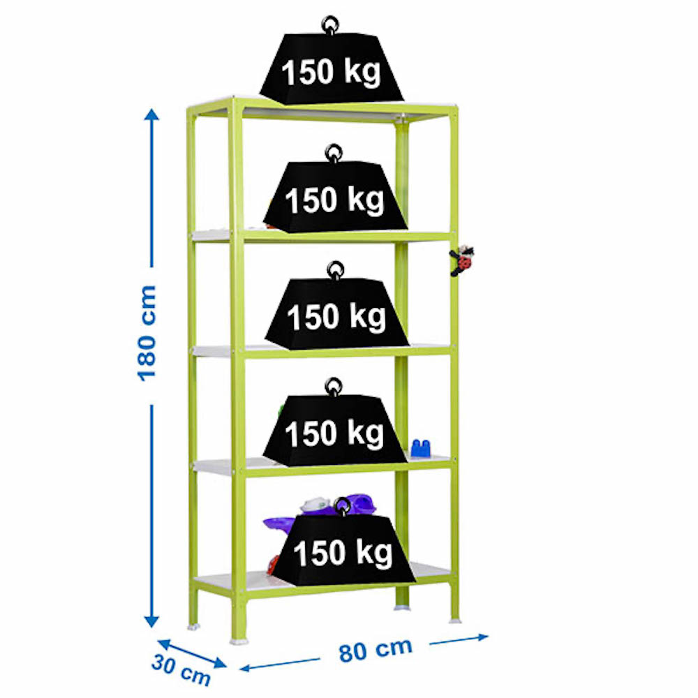 Wohnregal LIVING KOALA METAL mit 5 Fachböden | HxBxT 180x80x30cm | Fachlast 150kg | Grün/Weiß