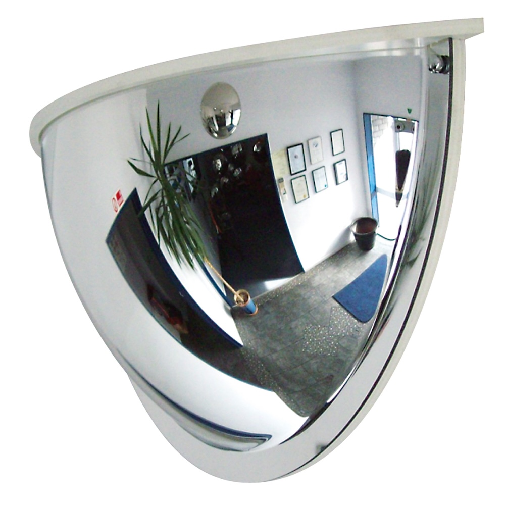Drei-Wege-Bobachtungsspiegel mit 180° Blickwinkel aus Acrylglas mit Abdeckung | Kugelspiegel mit Weitwinkel-Wirkung | HxBxT 30x60x16,5cm | Zum Aufdübeln