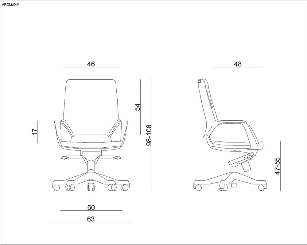 Bürodrehstuhl | Münster-Medium | HxBxT 98-106x63x52cm | Rückenlehne & Sitz aus Stoff | Traglast 130kg | Schwarz