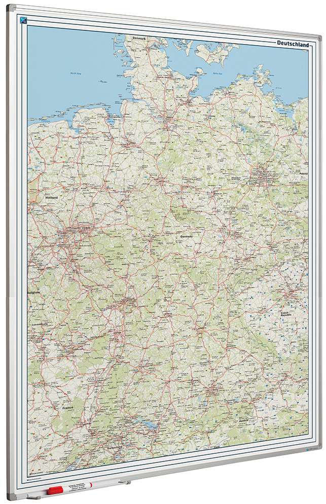 Magnetisches Whiteboard Straßenkarte Deutschland | HxBxT 120x90cm | inkl. Befestigungsmaterial & Stiftablage | Sublimationsstahl