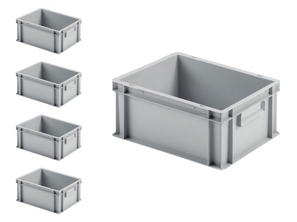 SparSet 5x Eurobehälter mit geschlossenem Griff | HxBxT 17,5x30x40cm | 16 Liter | Grau | Eurobox, Transportbox, Transportbehälter, Stapelbehälter