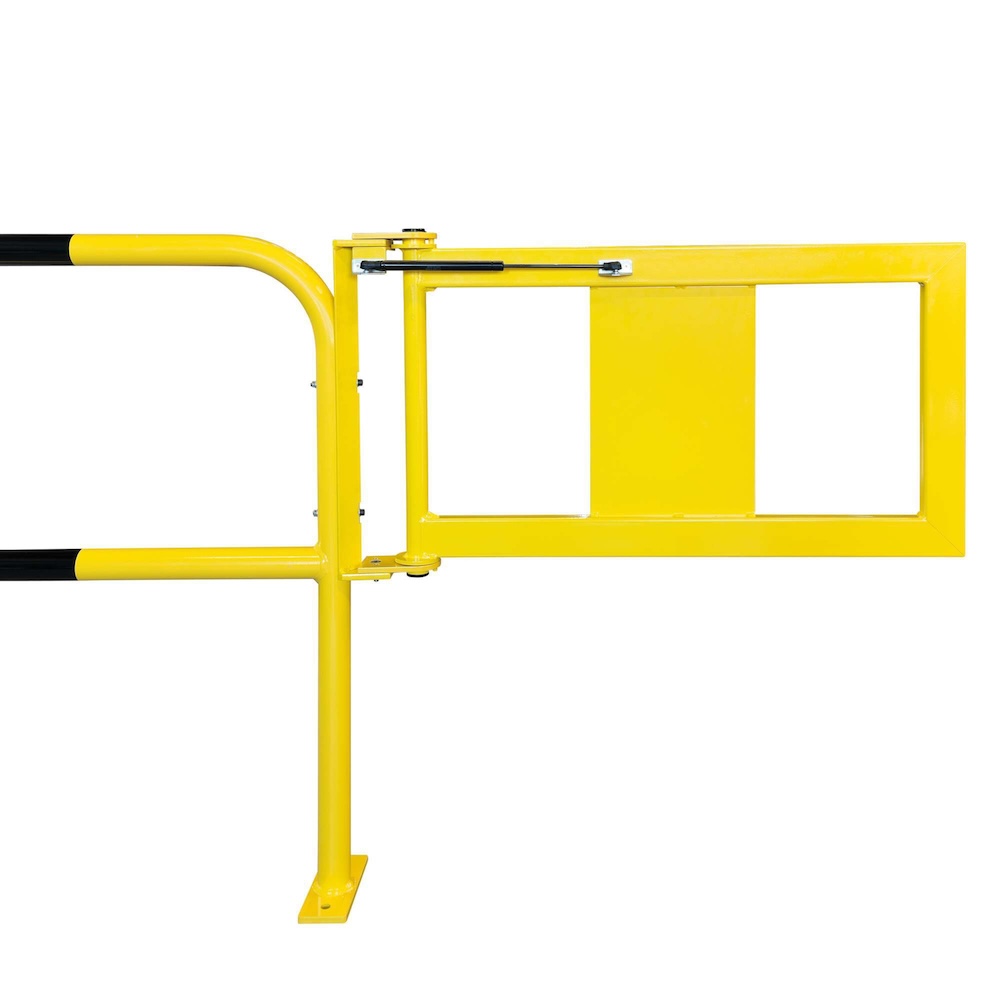 Schutzbügel mit Tür & Gasdruckfeder-Öffnung | HxB 100x192cm | Maße Tür HxB 52x90,5cm | Rohr-Ø 4,8cm | Kunststoffbeschichteter Stahl | Gelb