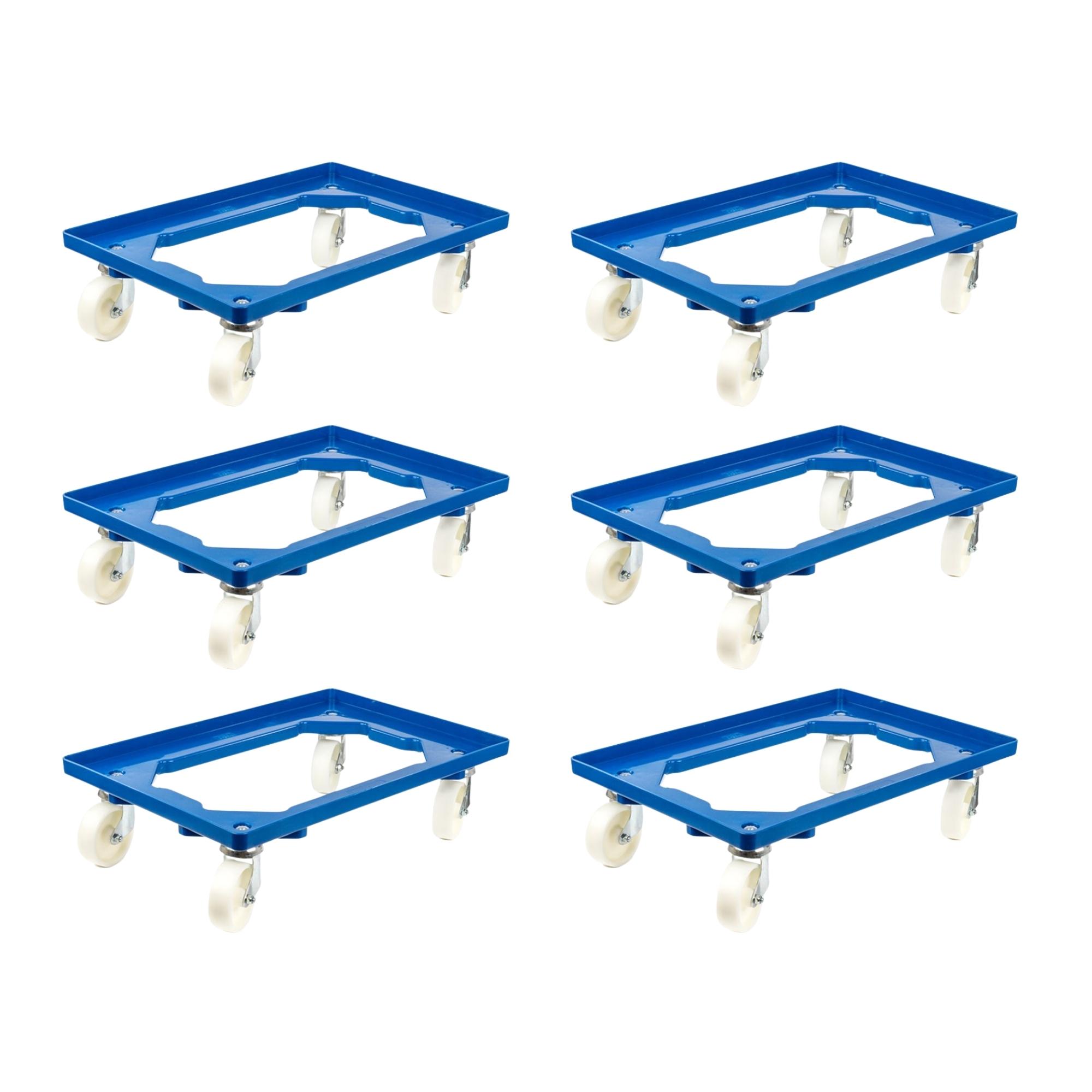 SparSet 6x Transportroller für Euroboxen 60x40cm mit Kunststoffräder blau | Offenes Deck | 2 Lenkrollen & 2 Bremsrollen | Traglast 300kg | Kistenroller Logistikroller Rollwagen Profi-Fahrgestell