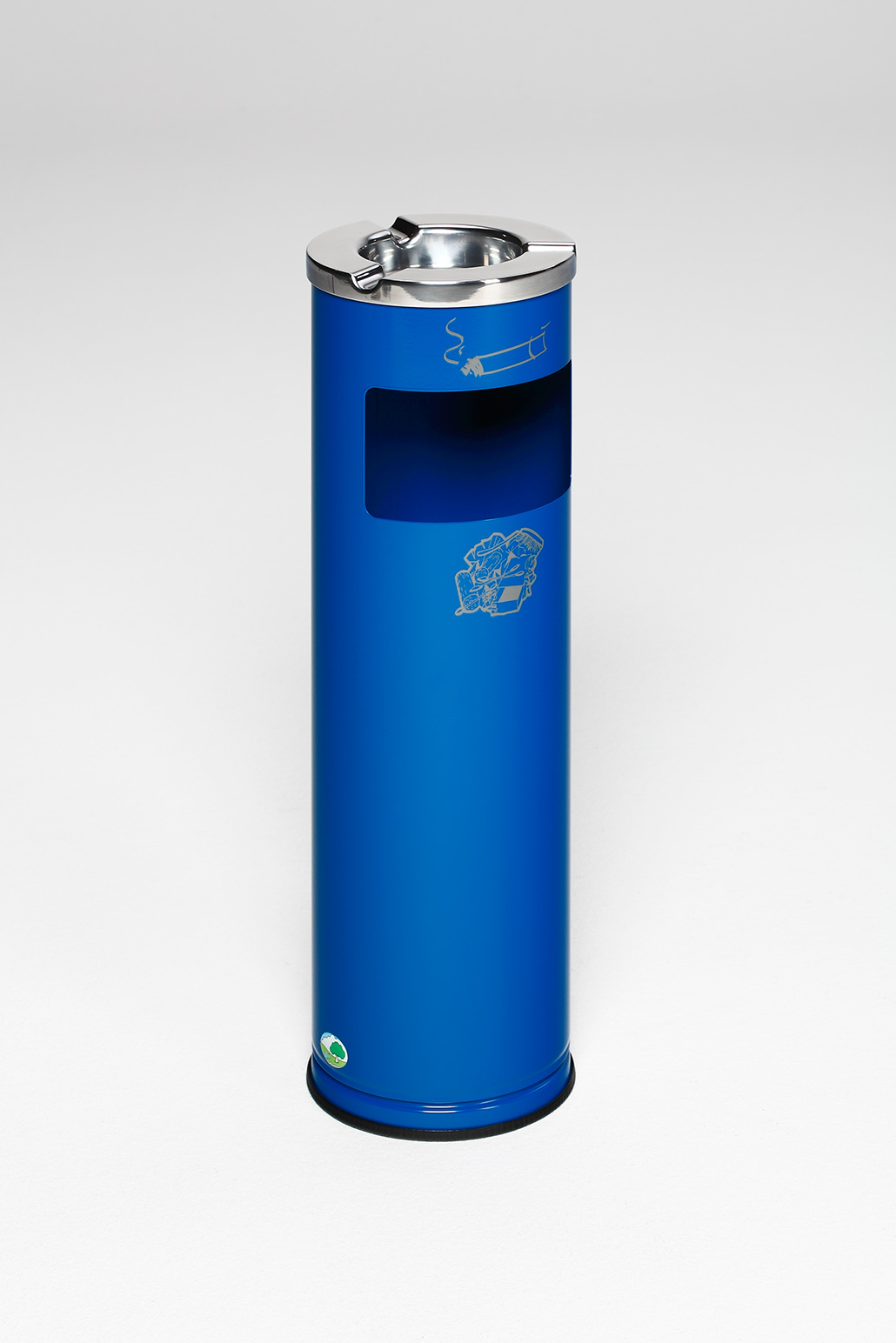 Robuster Kombiascher mit poliertem Aschereinsatz | 11,6 Liter, HxBxT 66x20x20cm | Verzinkter Stahl | Blau