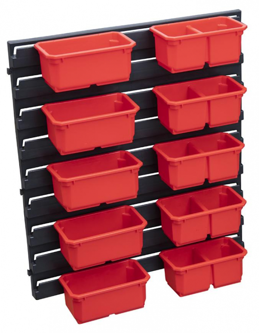 Tinker Kleinteilewandregal mit 10 Sortimentskästen schwarz/rot | HxBxT 60x40x43cm | Kleinteilemagazin, Kleinteileregal, Sortimentsschrank, Sichtboxenregal, Regalsystem