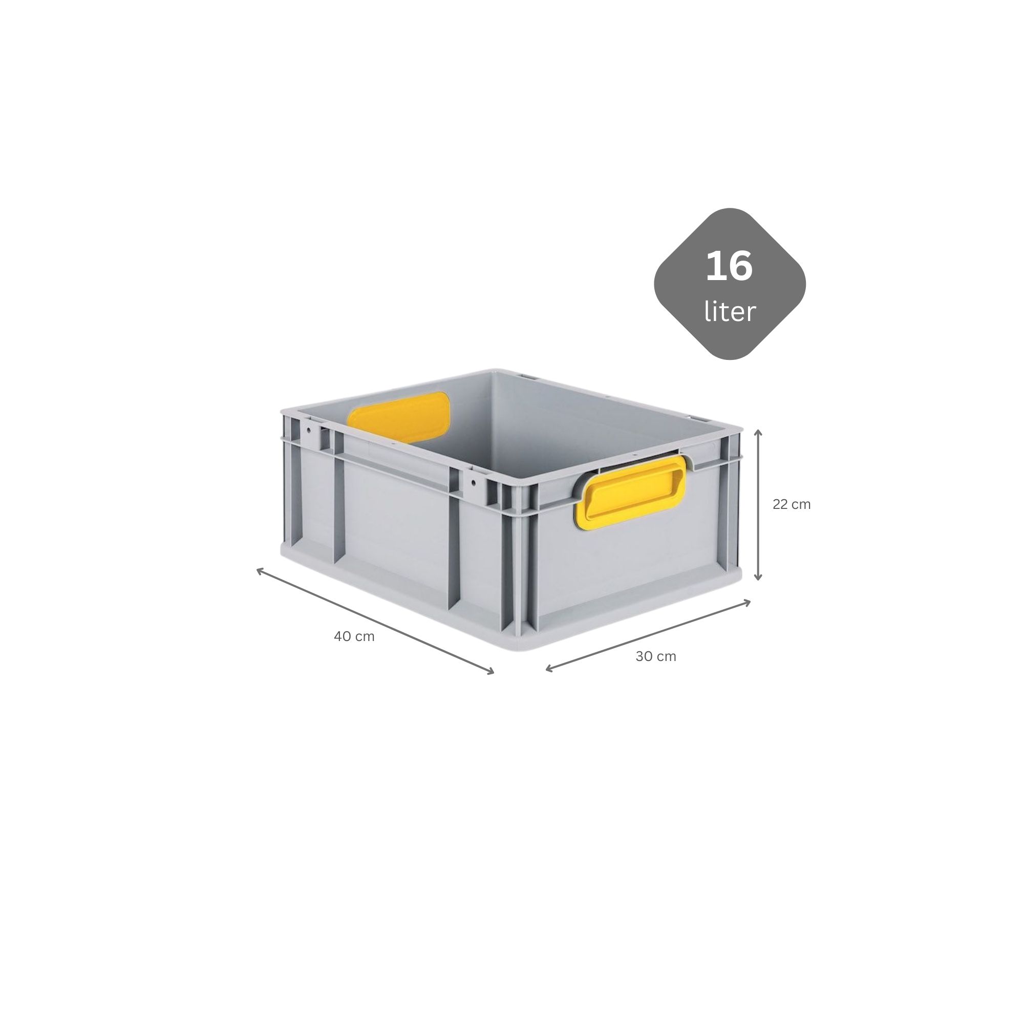 SparSet 5x Eurobox NextGen Color mit Auflagedeckel und Schiebeschnappverschlüsse | HxBxT 17x30x40cm | 16 Liter | Griffe gelb geschlossen | Glatter Boden | Eurobehälter, Transportbox, Transportbehälter, Stapelbehälter