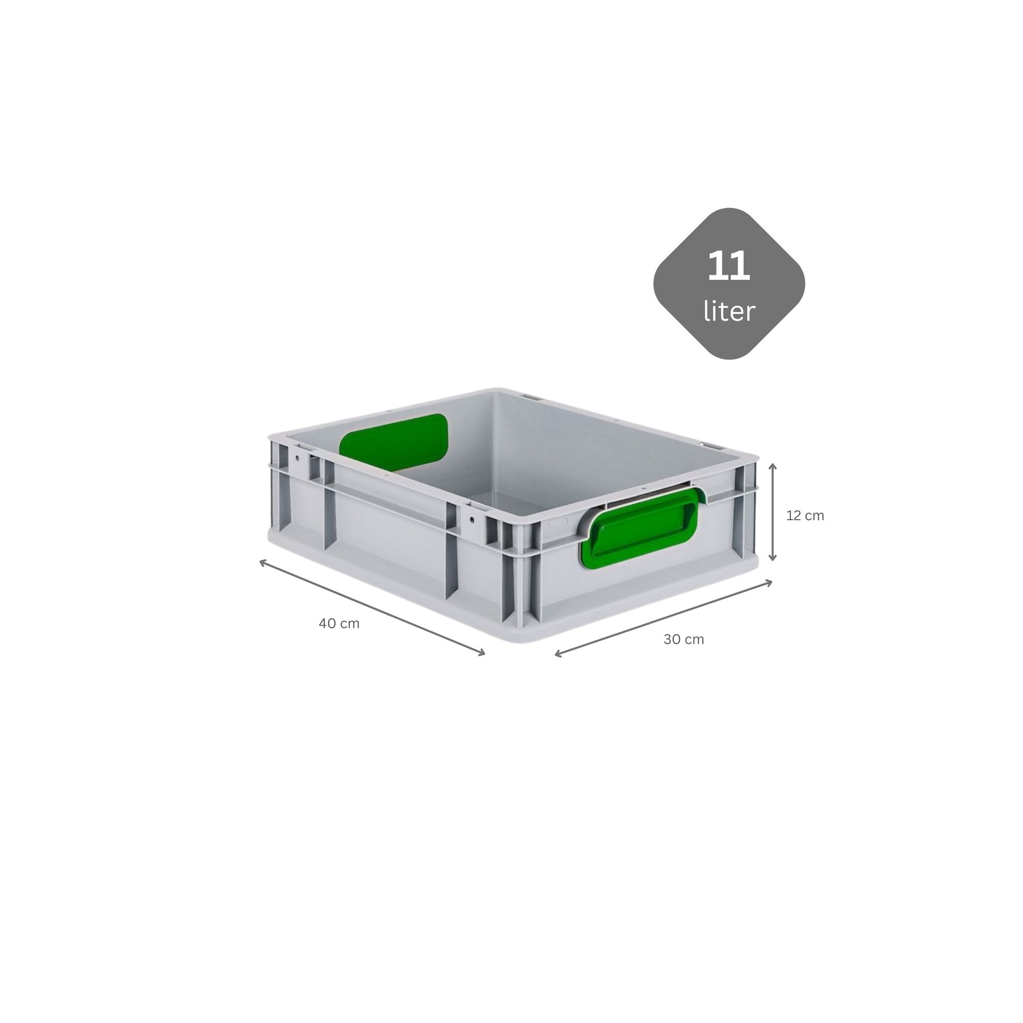 SparSet 5x Eurobox NextGen Color mit Auflagedeckel und Schiebeschnappverschlüsse | HxBxT 12x30x40cm | 11 Liter | Griffe grün geschlossen | Glatter Boden | Eurobehälter, Transportbox, Transportbehälter, Stapelbehälter
