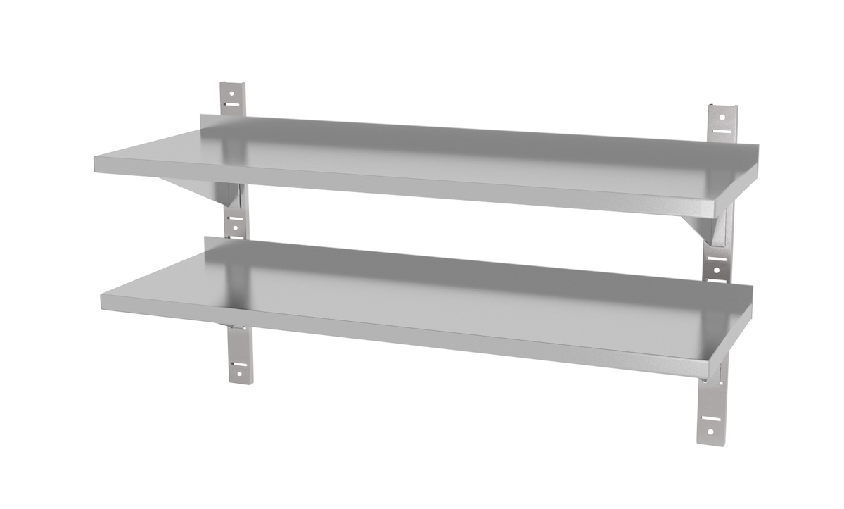 Edelstahl Gastro-Wandboard verstellbar (2 Ablagefächer) | AISI 430 Qualität | HxBxT 60x70x40