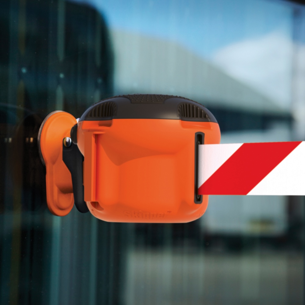 Gurtkassette mit extra langem Gurtband ohne Halterung | Gurtmaß LxB 900x5cm | Orange, Gurt Rot-Weiß