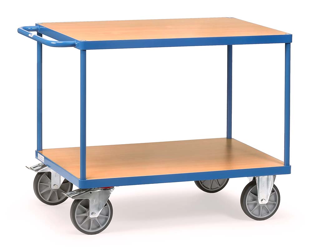 Schwerer Tischwagen mit 2 Böden und 85 x 50 cm Ladefläche (blau)