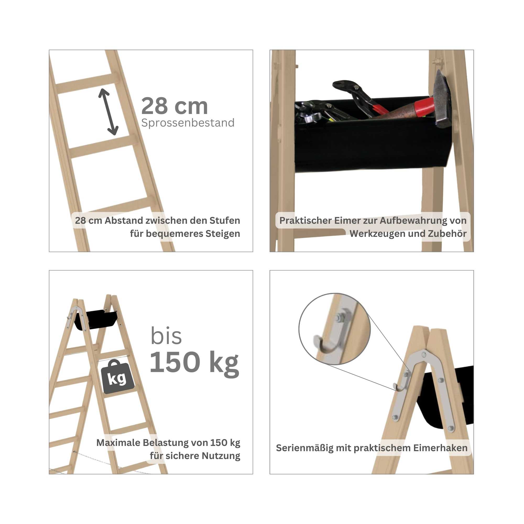 Sprossen-Stehleiter Holz 2x4 Sprossen
