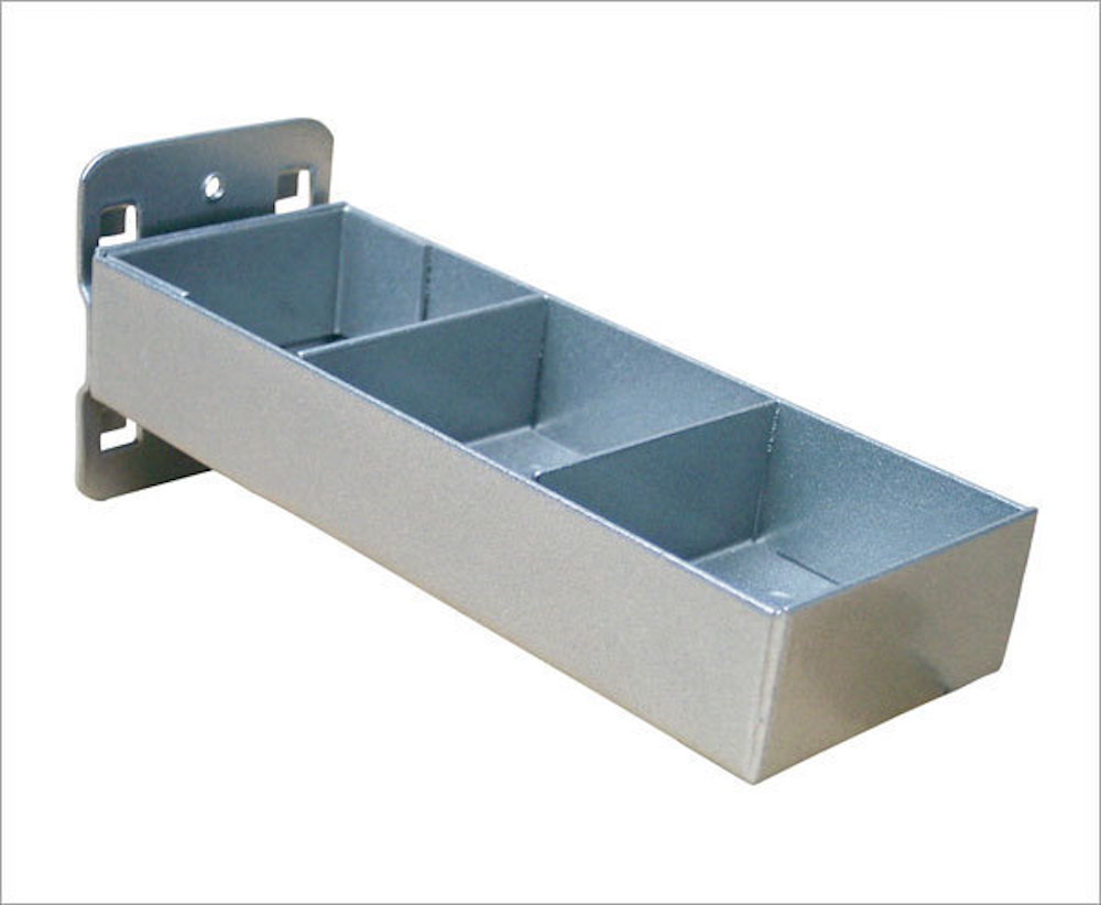 Kleinteileablage mit Einteilung für Lochplatte | LxB 15x5,5cm | Weissaluminium