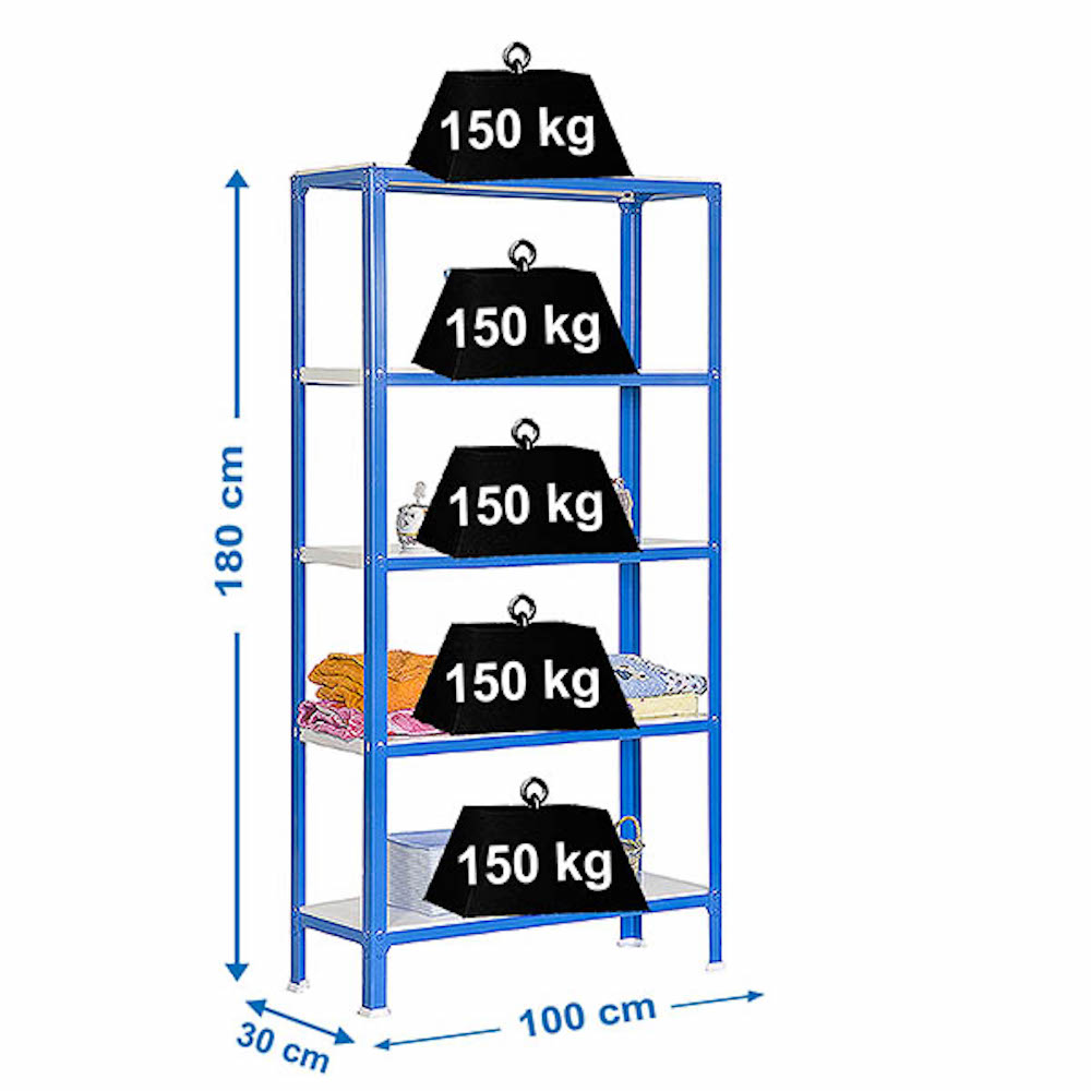 Wohnregal LIVING KOALA METAL mit 5 Fachböden | HxBxT 180x100x30cm | Fachlast 150kg | Blau/Weiß