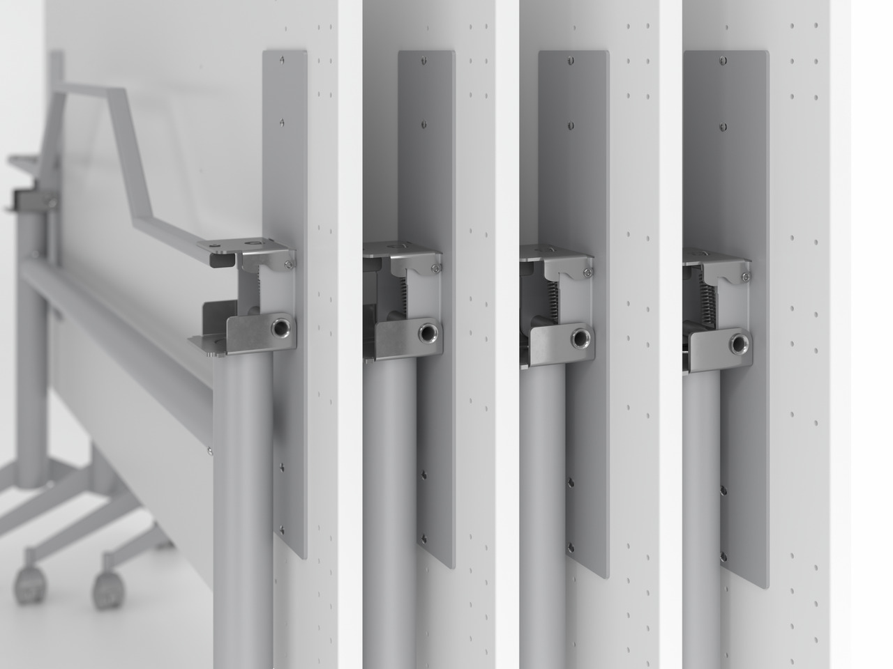 Klapptisch Jukka | 160x80cm | Weiß | Stahlgestell silber | fahrbar | Arbeitshöhe 75 cm | Tischplatte um 90° kippbar