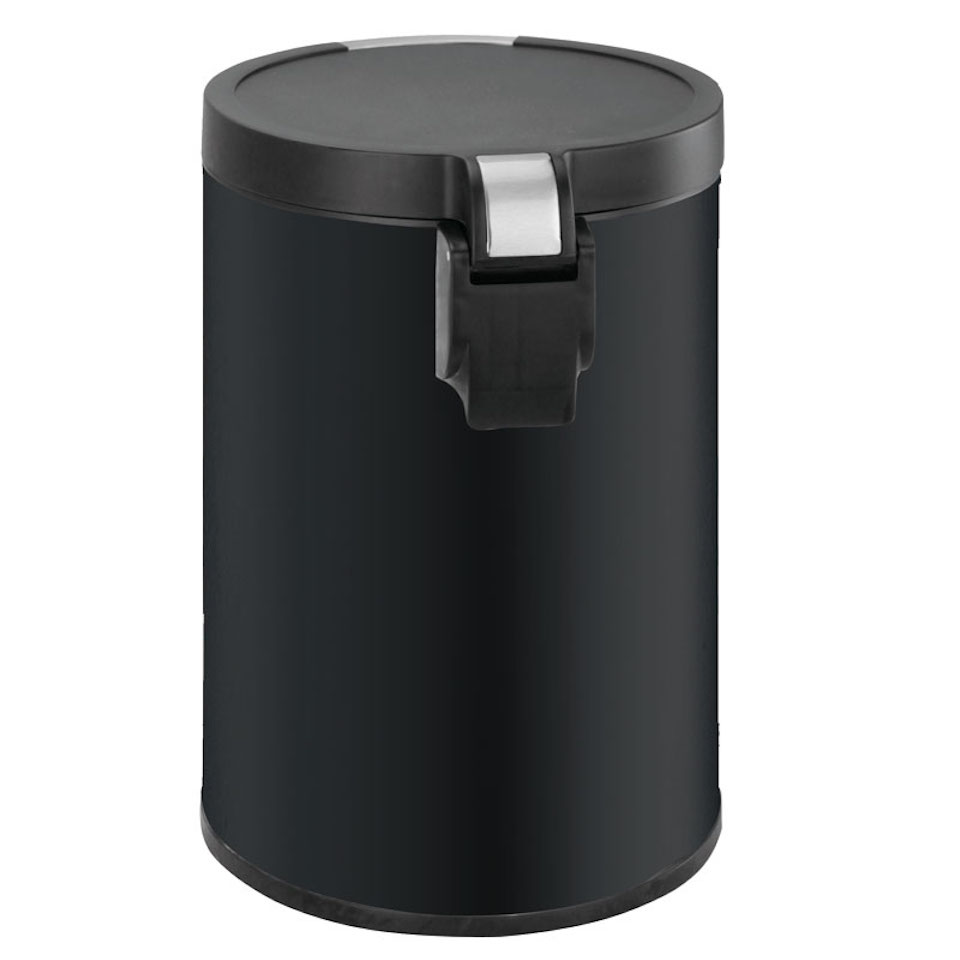 Runder Treteimer mit Kunststoffdeckel mit Edelstahlakzenten | 20 Liter, HxØ 45,5x29,2,6cm | Schwarz