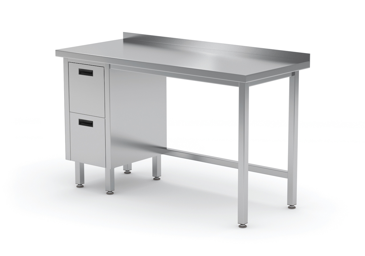 Edelstahl Gastro-Arbeitstisch mit 2 Schubladen links und Aufkantung | AISI 430 Qualität | HxBxT 85x110x70cm
