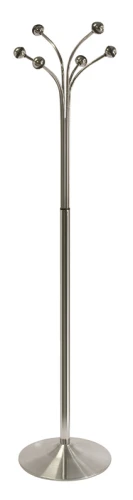 Freistehender Garderobenständer mit 6 Haken | Edelstahl | Höhe 186 cm | Silber 