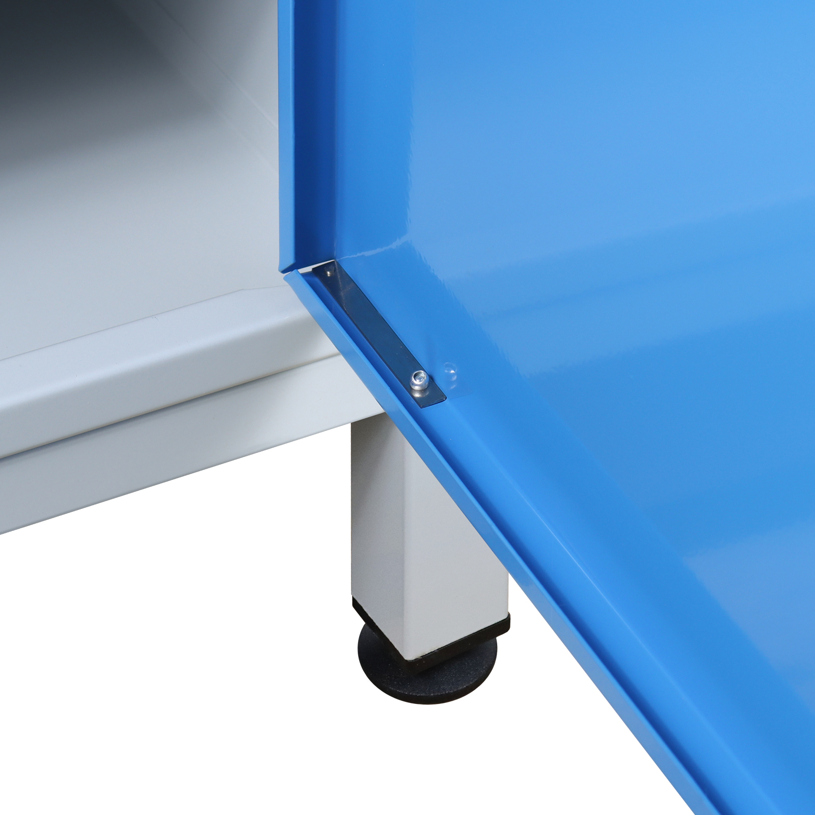 Werkbank Slim Rhino mit Ablagefläche + 1 Tür | HxBxT 84x60x60cm | Traglast 300kg | Lichtgrau/Lichtblau