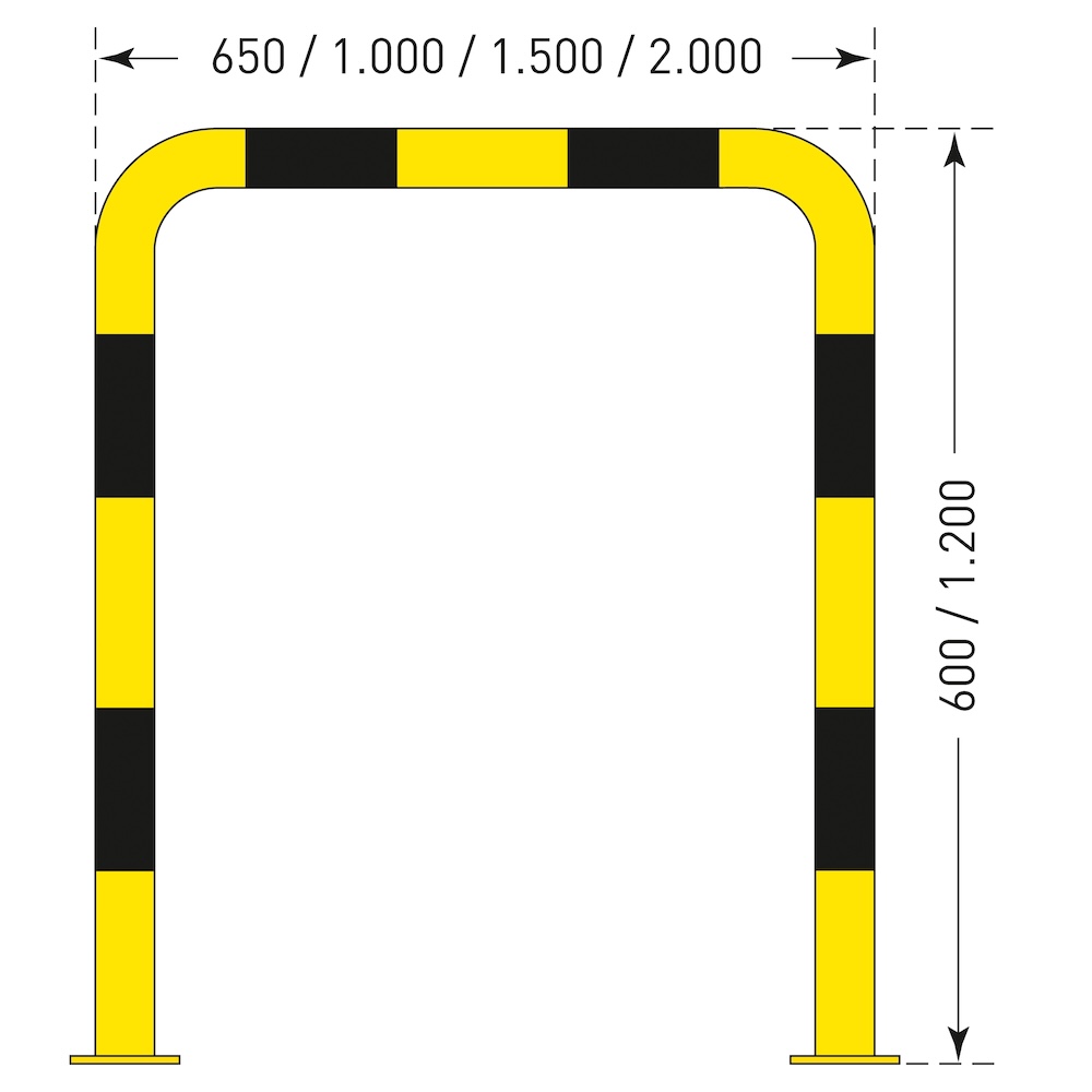 Rammschutz-Bügel XL | HxB 60x150cm | Rohr-Ø 10,8cm | Kunststoffbeschichteter Stahl | Schwarz-Gelb