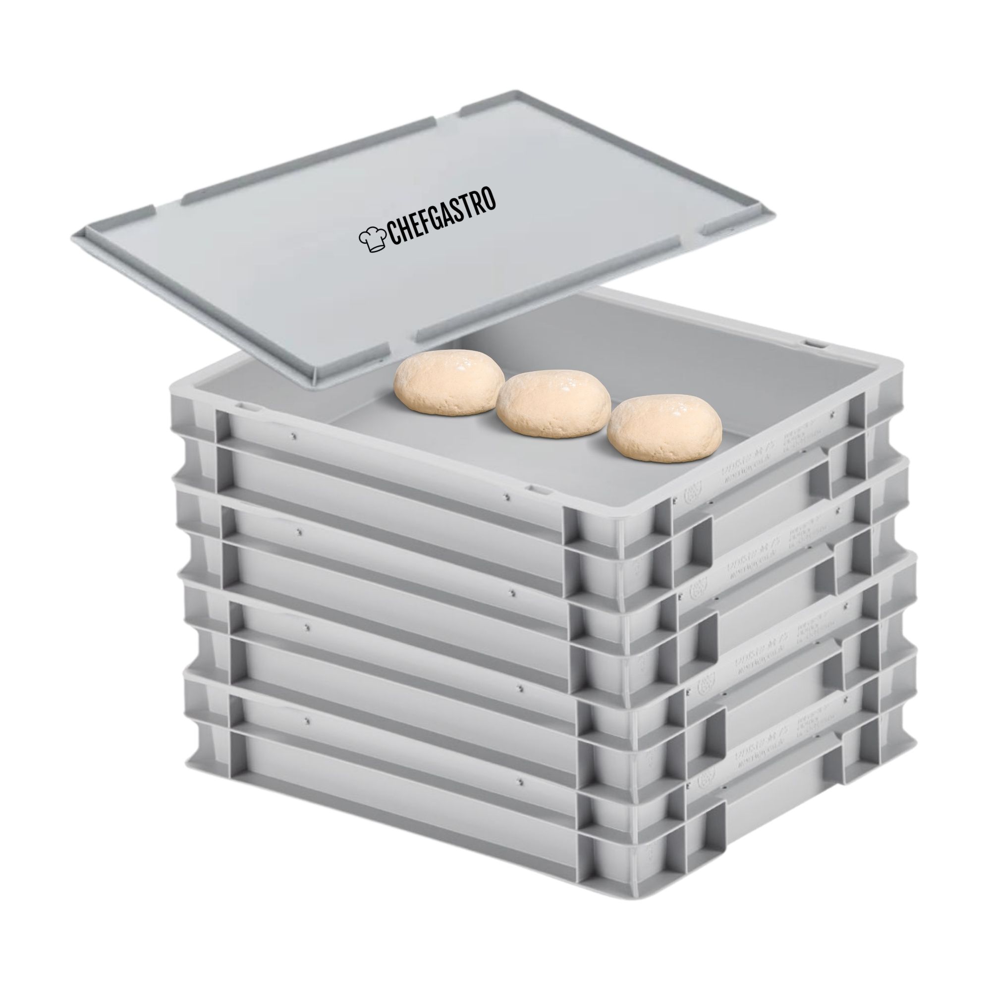 CHEFGASTRO SuperSparSet 4x Pizzaballenbox mit 1x Deckel | HxBxT 8,5x30x40cm | 9 Liter | Teigwanne für Pizzateig, Stapelbare Pizzabox, Gärbox für Sauerteig Brotteig Teig-Gärbox