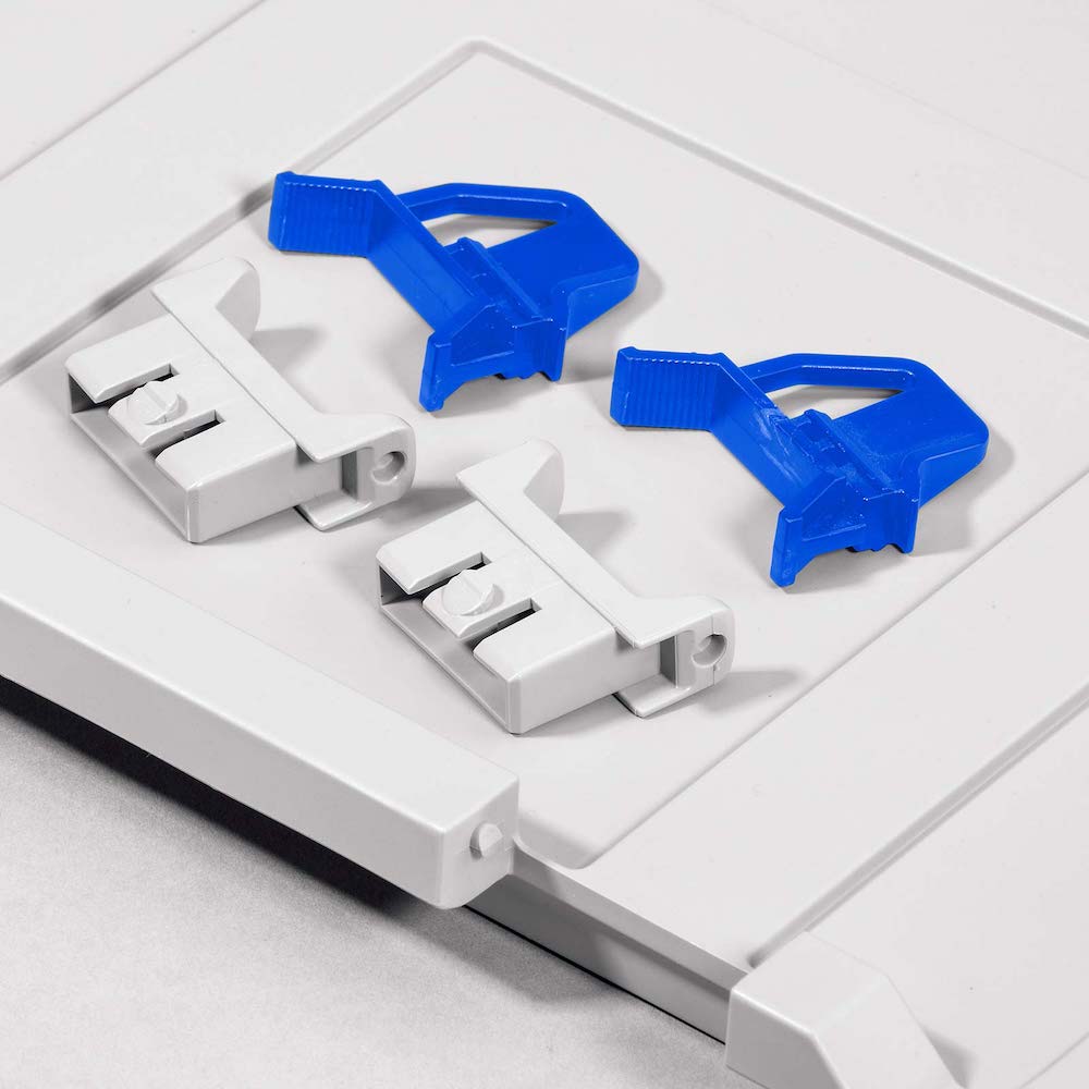 SparSet 10x Scharnierdeckel Verschluss-Pack für Eurobox NextGen | 2 blaue Schiebeschnappverschlüsse & 2 Scharnierbeschläge