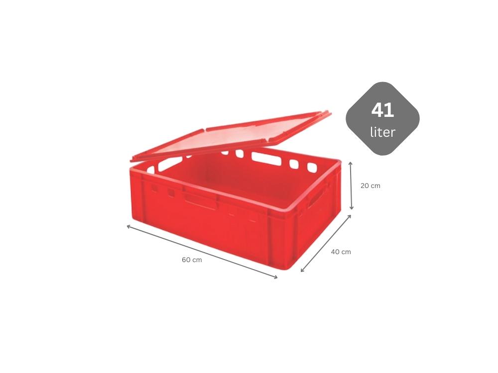 Eurobehälter Fleischerkasten E2 mit Auflagendeckel | HxBxT 20x40x60cm | 41 Liter | Rot | Fleischerkiste, Fleischkiste, Metzgerkiste, Fleischbehälter