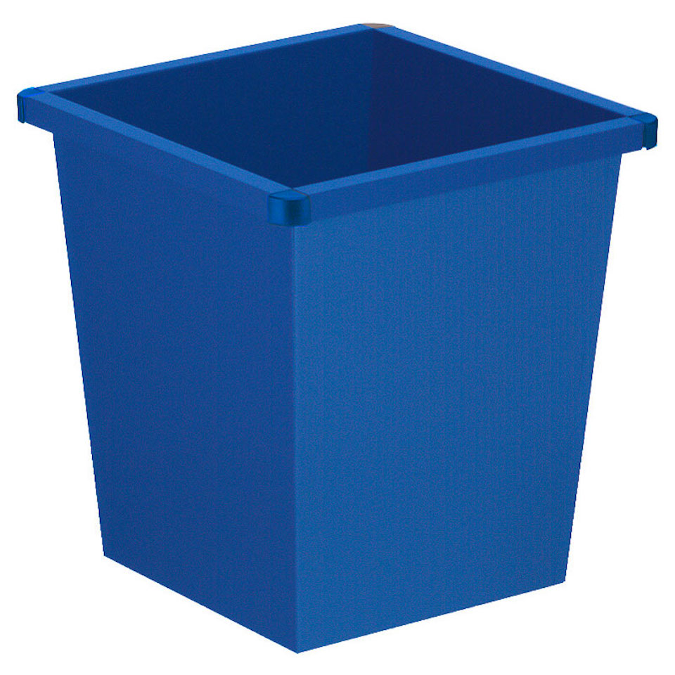 Viereckiger Papierkorb aus Metall mit Stoßecken aus Kunststoff | 27 Liter, HxBxT 36,1x34,2x34,3 | Blau