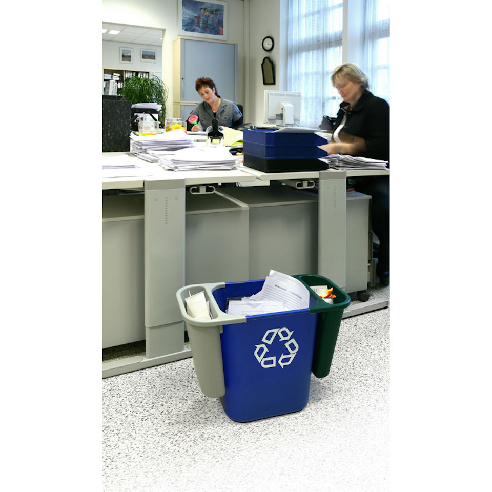 Rubbermaid rechteckiger Abfallbehälter aus Polyethylen | 12,9 Liter, HxBxT 30,8x21x29cm | Blau mit Recyclingsymbol