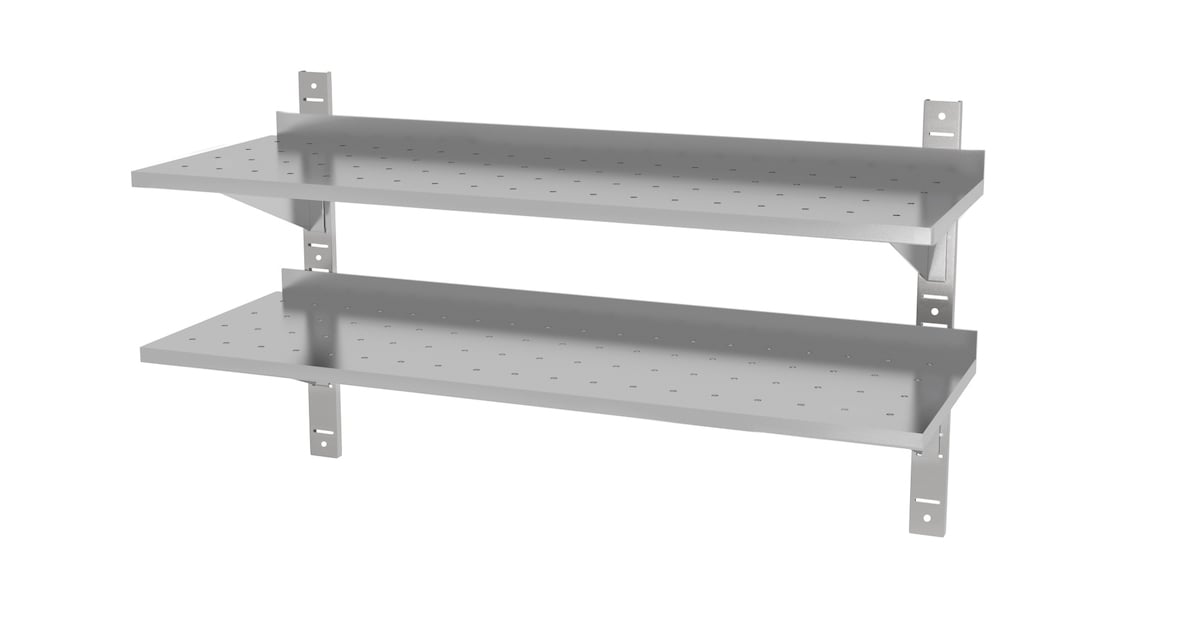 Edelstahl Gastro-Wandboard verstellbar & perforiert (2 Ablagefächer) | AISI 430 Qualität | HxBxT 60x60x40