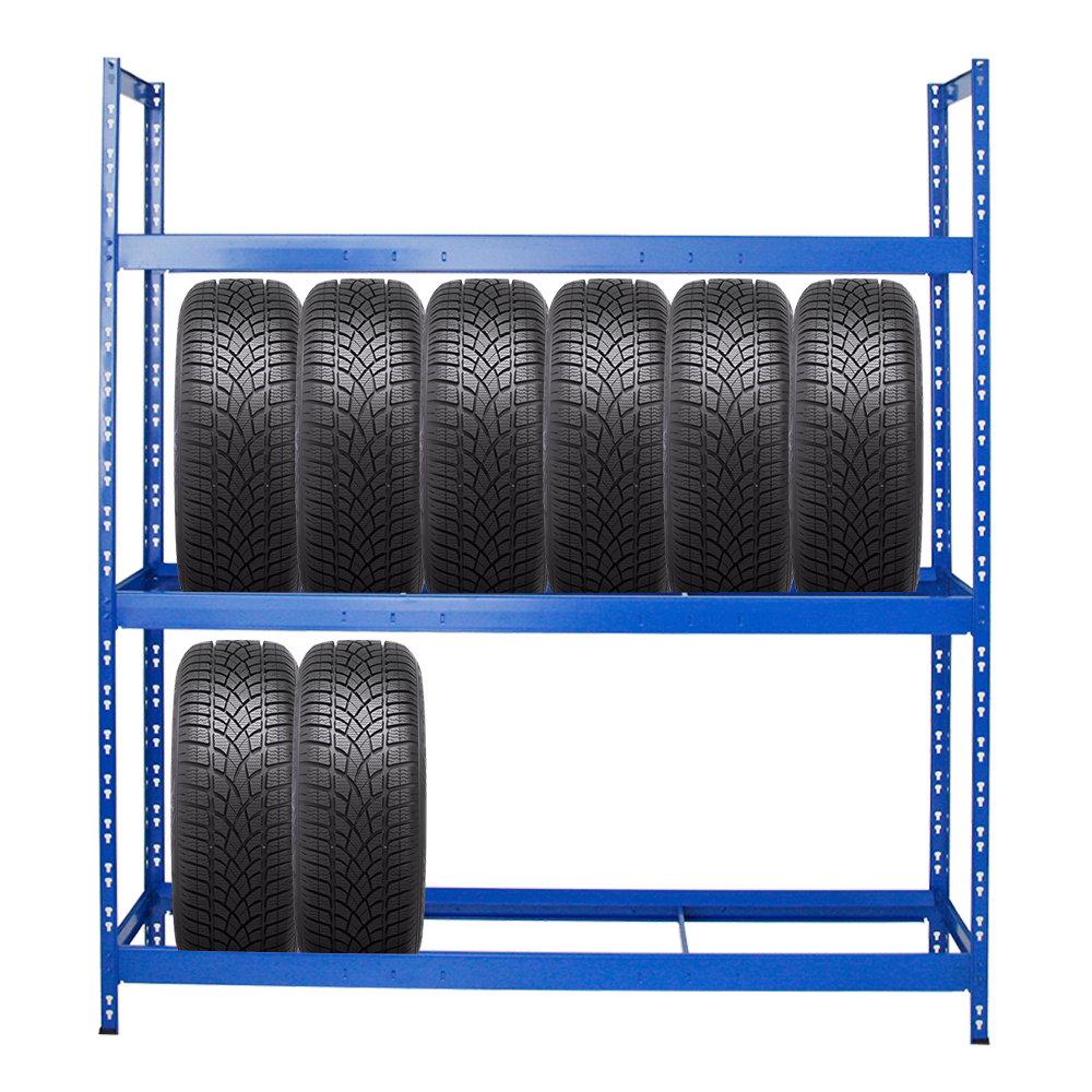 Reifenregal Tiger XL | HxBxT 200x180x45 cm | 300kg Fachlast | bis zu 21 Reifen (205/55 R16) | Blau