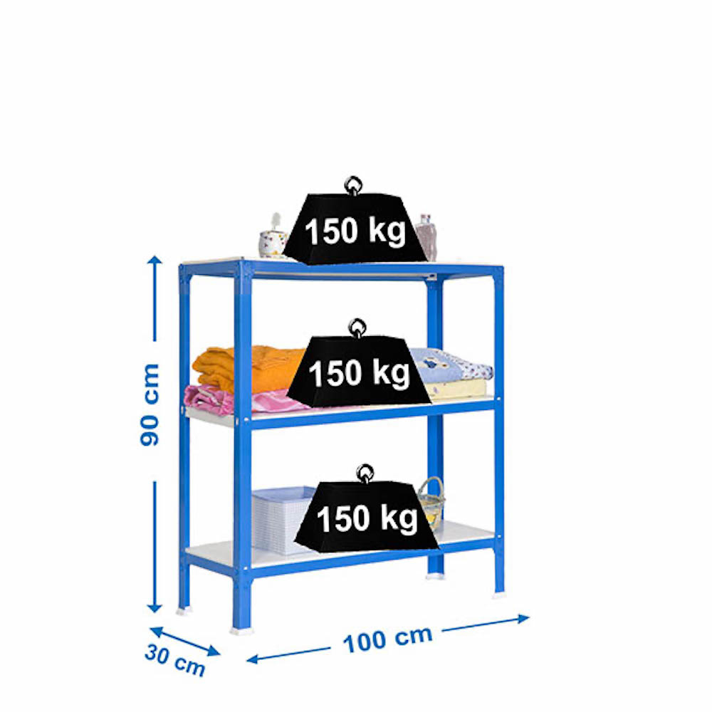 Wohnregal LIVING KOALA METAL mit 3 Fachböden | HxBxT 90x100x30cm | Fachlast 150kg | Blau/Weiß