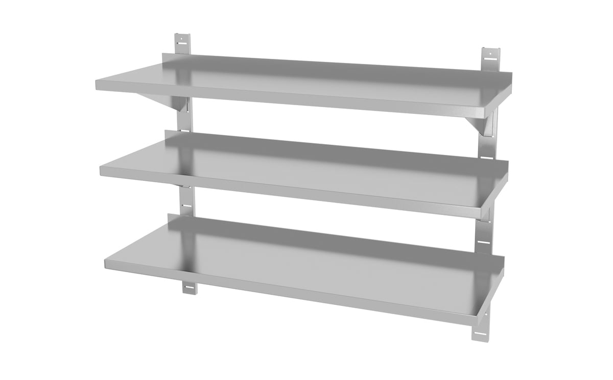 Edelstahl Gastro-Wandboard verstellbar (3 Ablagefächer) | AISI 430 Qualität | HxBxT 87,5x70x40