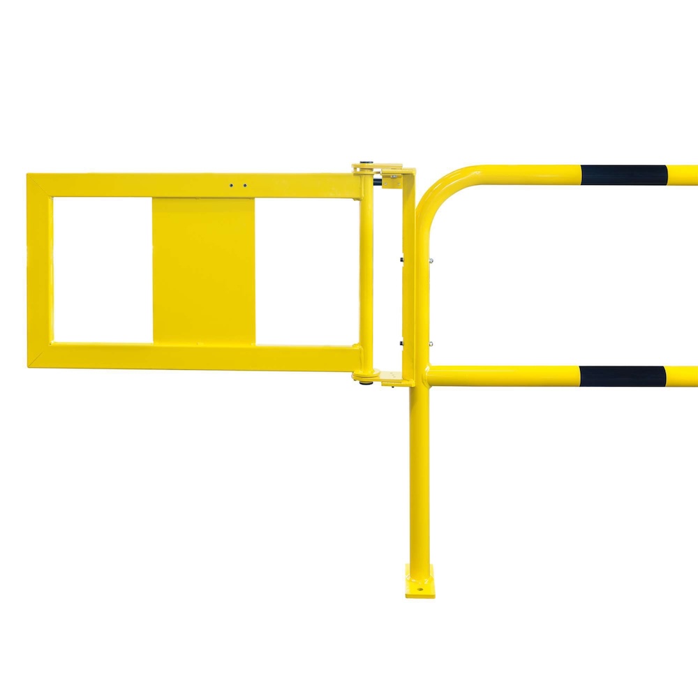 Schutzbügel mit Tür & Gasdruckfeder-Öffnung | HxB 100x192cm | Maße Tür HxB 52x90,5cm | Rohr-Ø 4,8cm | Kunststoffbeschichteter Stahl | Gelb