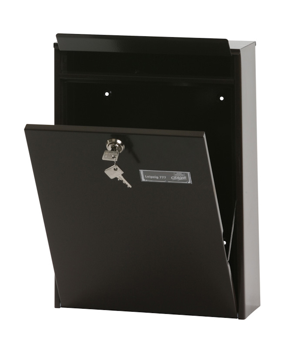 Briefkasten aus Metal mit Tür an der Vorderseite | 11,4 Liter, HxBxT 39,7x10,4x28,4cm | Einwurföffnung 25,3x3cm | Braun