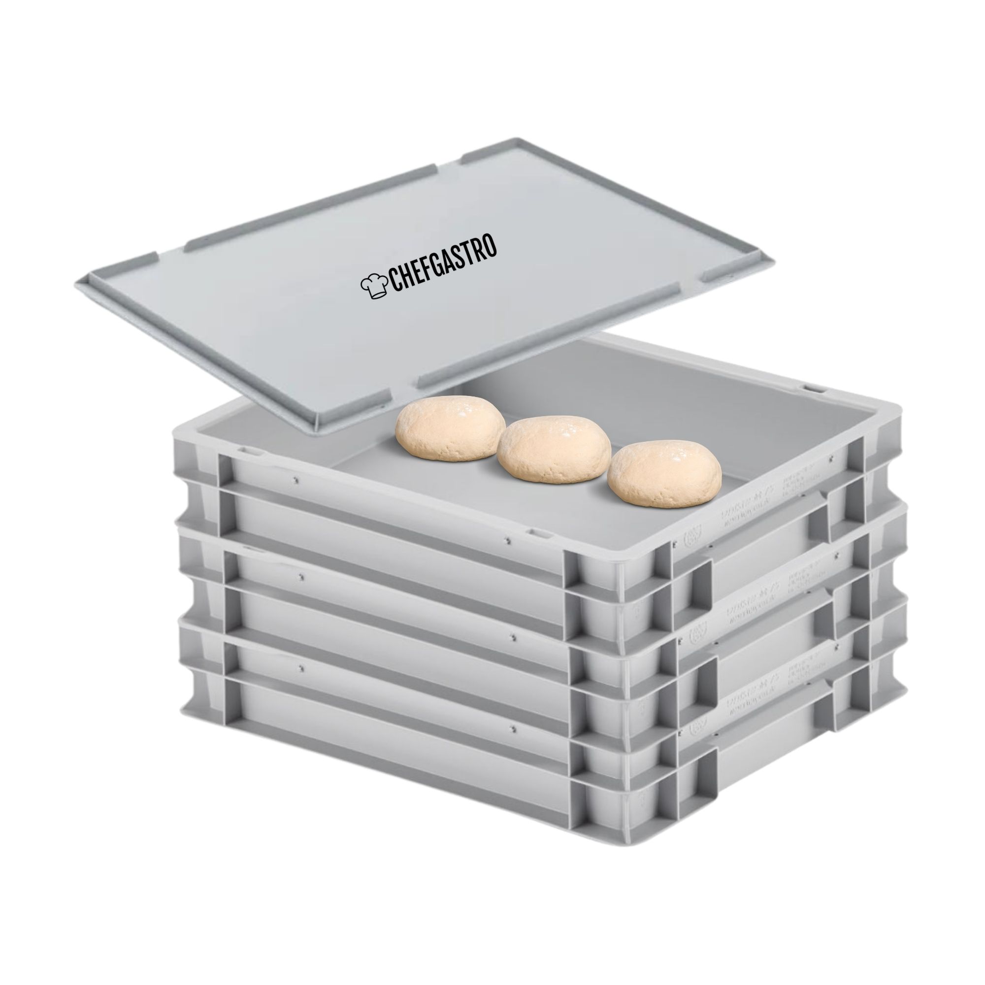 CHEFGASTRO SuperSparSet 3x Pizzaballenbox mit 1x Deckel | HxBxT 8,5x30x40cm | 9 Liter | Teigwanne für Pizzateig, Stapelbare Pizzabox, Gärbox für Sauerteig Brotteig Teig-Gärbox