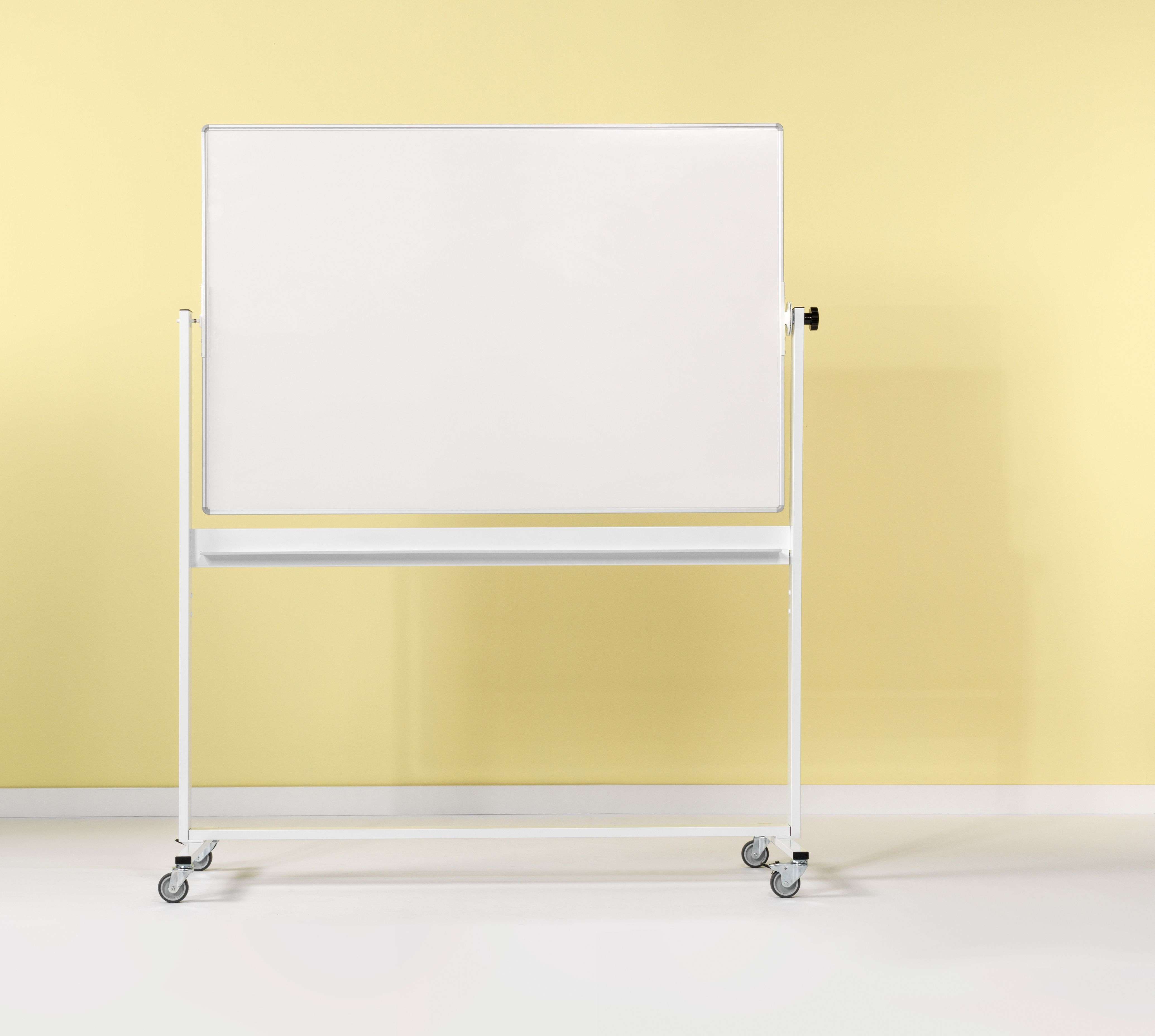 Magnetische doppelseitige Drehtafel Whiteboard für intensive Nutzung | HxB 100x180cm | 4x Rollen | 360° drehbar und auf jeden Winkel einstellbar | Emaillierter Stahl | Weiß