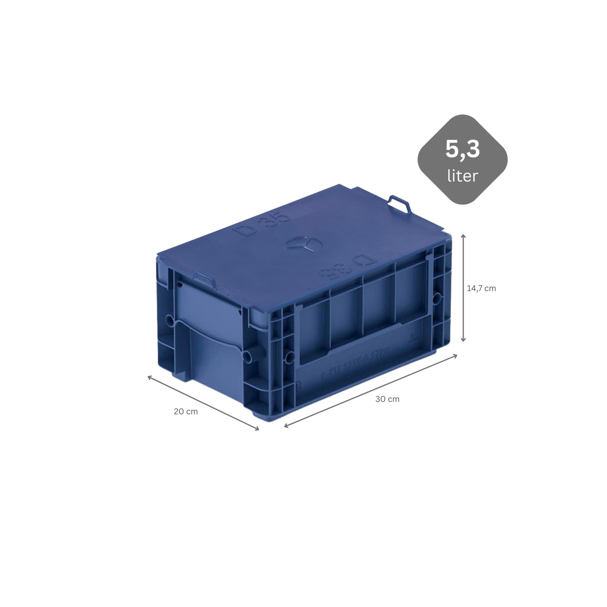 VDA KLT Kleinladungsträger mit Verbundboden & Auflagedeckel | HxBxT 14,7x20x30cm | 5,3 Liter | KLT, Transportbox, Transportbehälter, Stapelbehälter