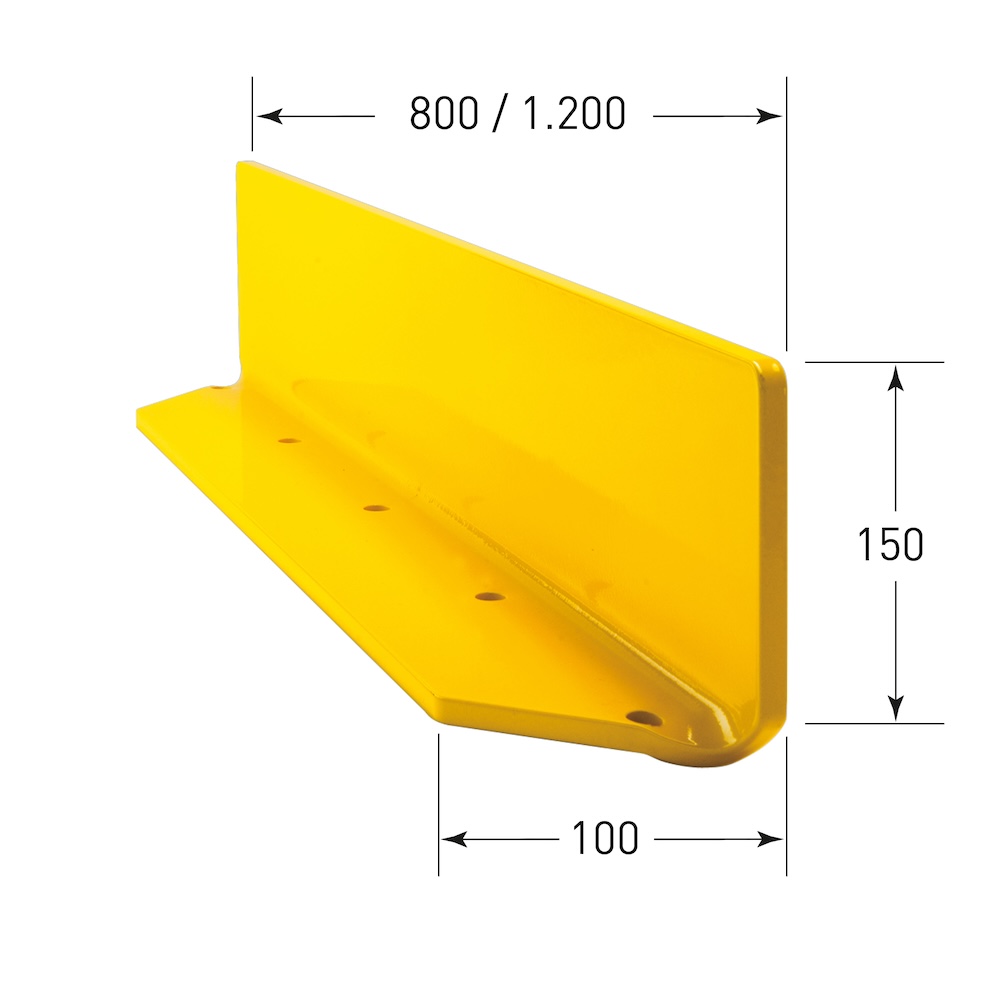 Anfahrschutz-Leitboard | HxBxT 15x80x10cm | Abgerundete Ecken & Gehrungsschnitt | Kunststoffbeschichteter Stahl 10mm | Gelb