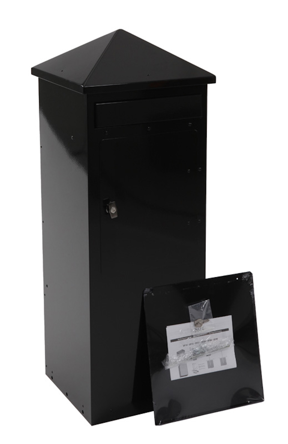 Viereckiger feuerfester Briefkasten aus Metal | HxBxT 108x39x39cm | Einwurföffnung 33x8cm | Schwarz