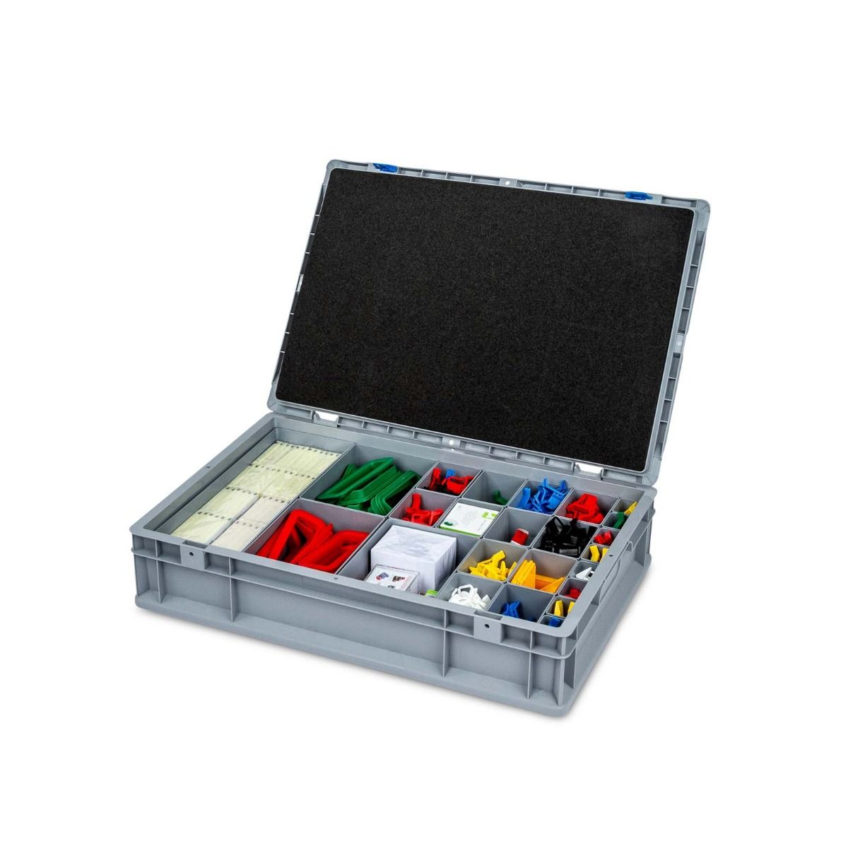 Auflagedeckel Set Eurobox NextGen mit Schaumstoff und 4 blaue Schiebeschnappverschlüsse | BxT 40x60cm | Eurobehälter, Transportbox, Transportbehälter, Stapelbehälter