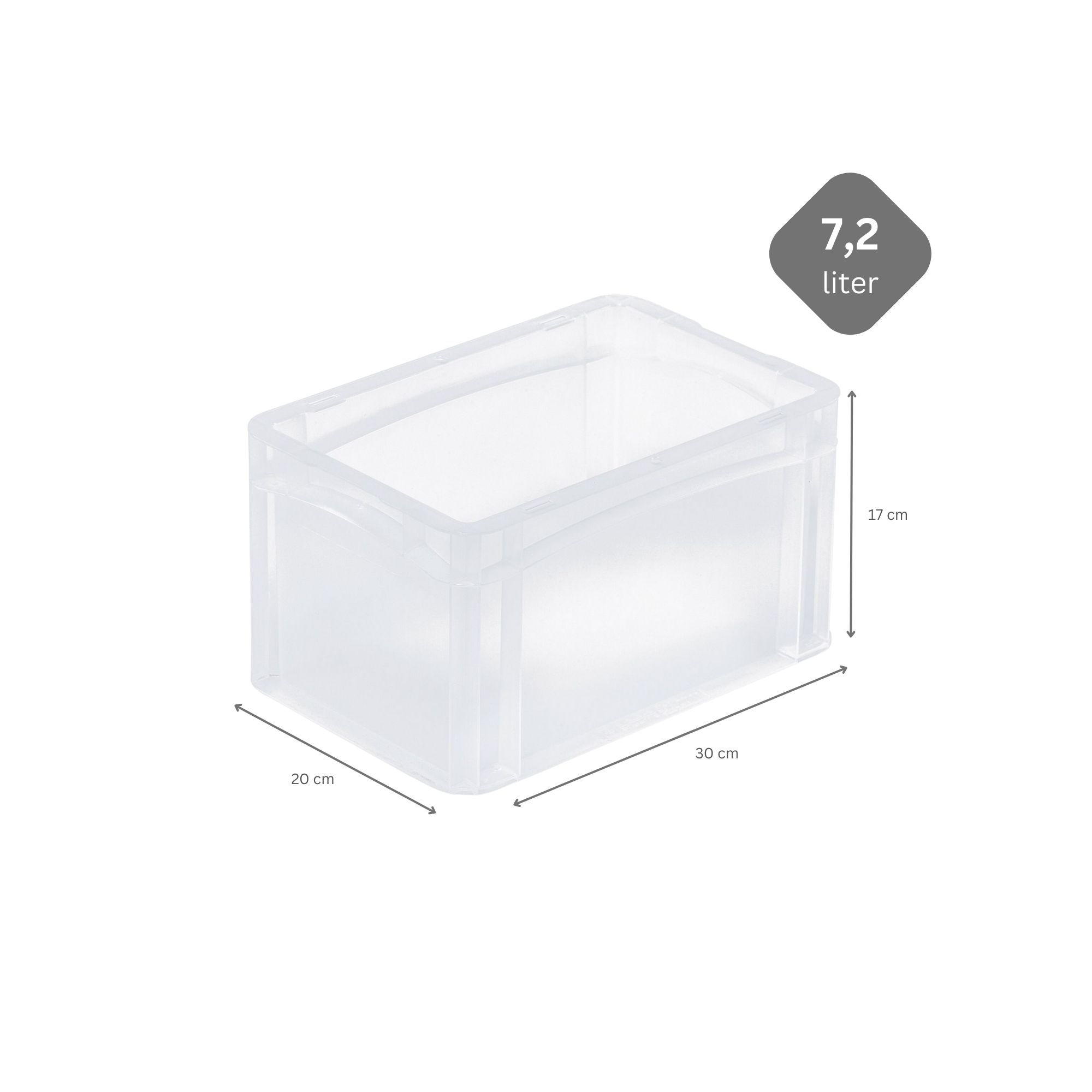 SparSet 10x Transparenter Eurobehälter BasicLine mit geschlossenem Griff | HxBxT 17x20x30cm | 7,2 Liter | Eurobox, Transportbox, Transportbehälter, Stapelbehälter