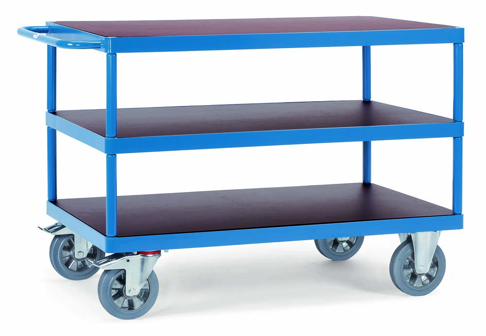Schwerer Tischwagen für große Lasten mit 3 Böden und 120 x 80 cm Ladefläche